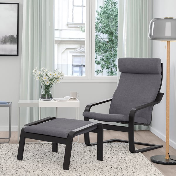 POÄNG armchair, black-brown/Skiftebo dark grey, 68x100x82 cm