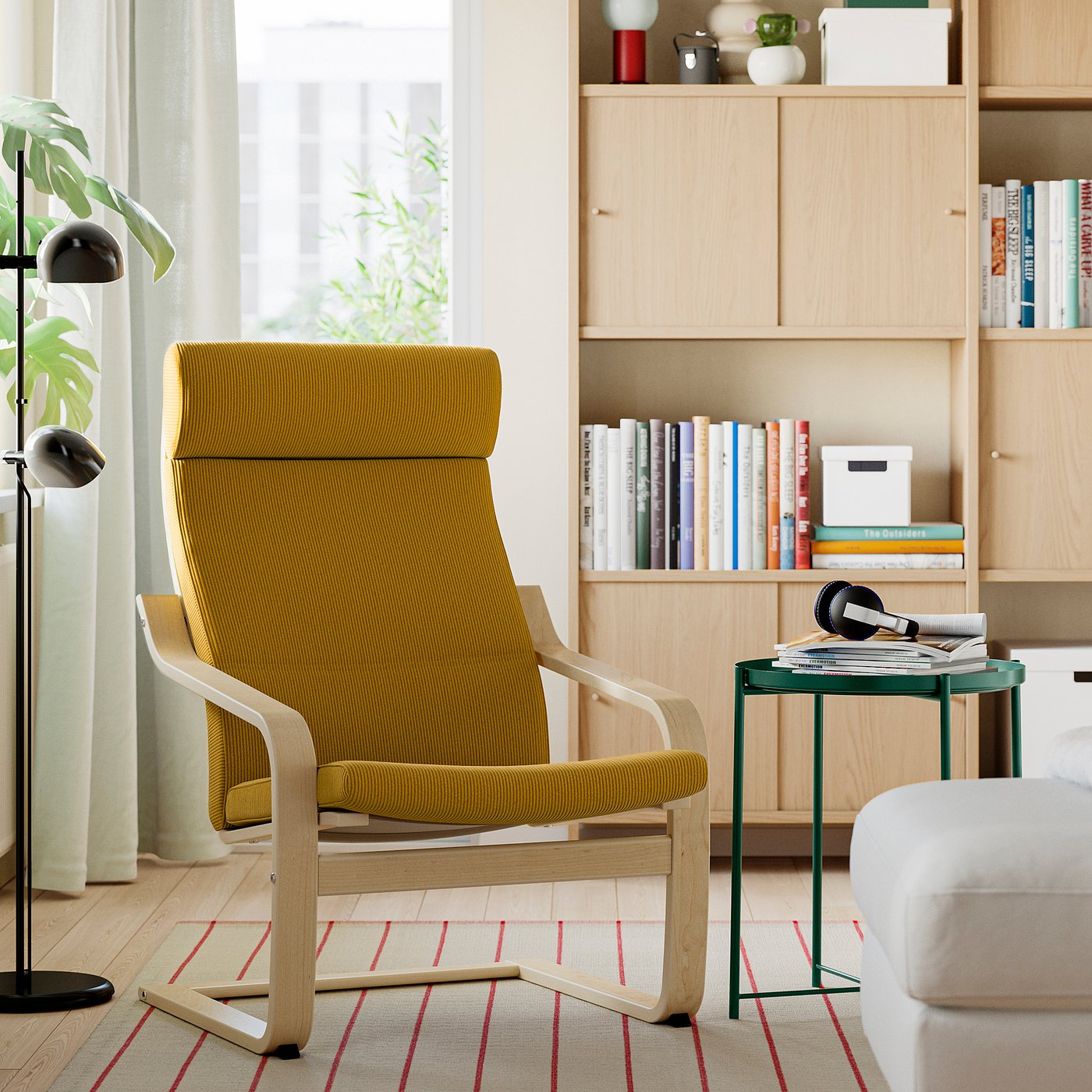 POÄNG armchair, oak/Kelinge dark yellow, 68x100x82 cm