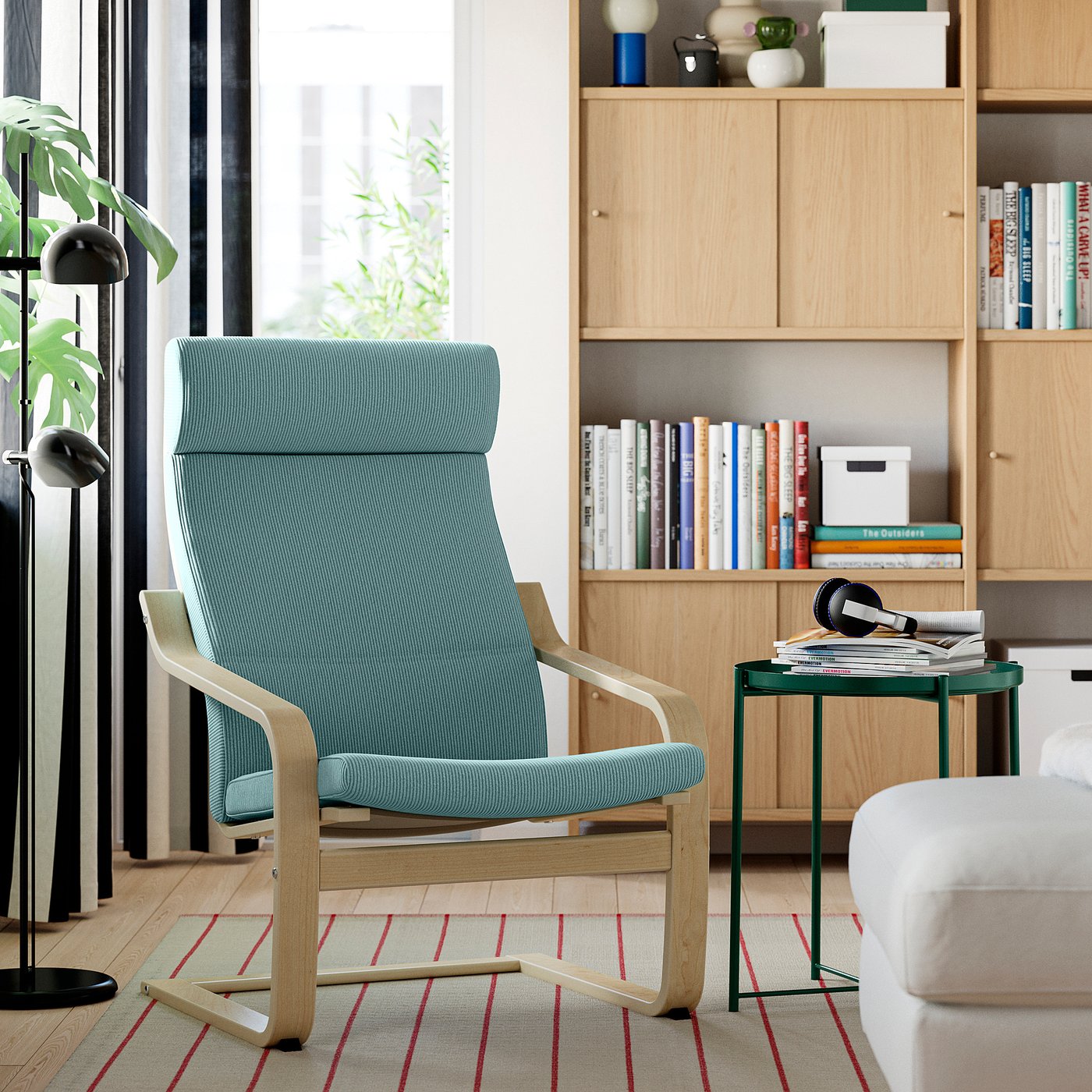 POÄNG armchair, oak/Kelinge grey-blue, 68x100x82 cm