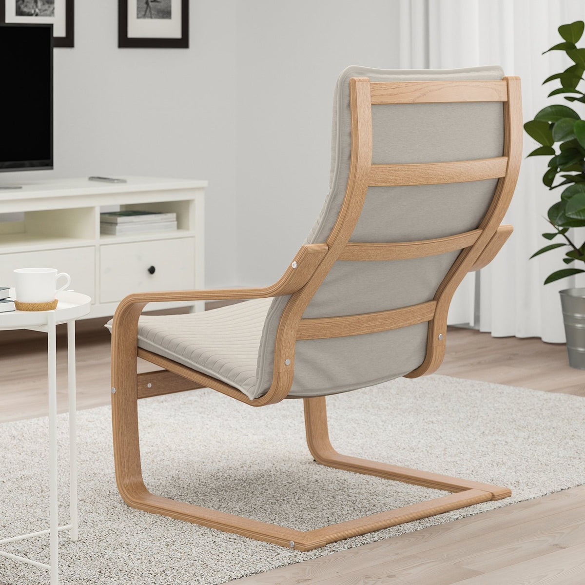POÄNG armchair, oak/Knisa light beige, 68x100x82 cm