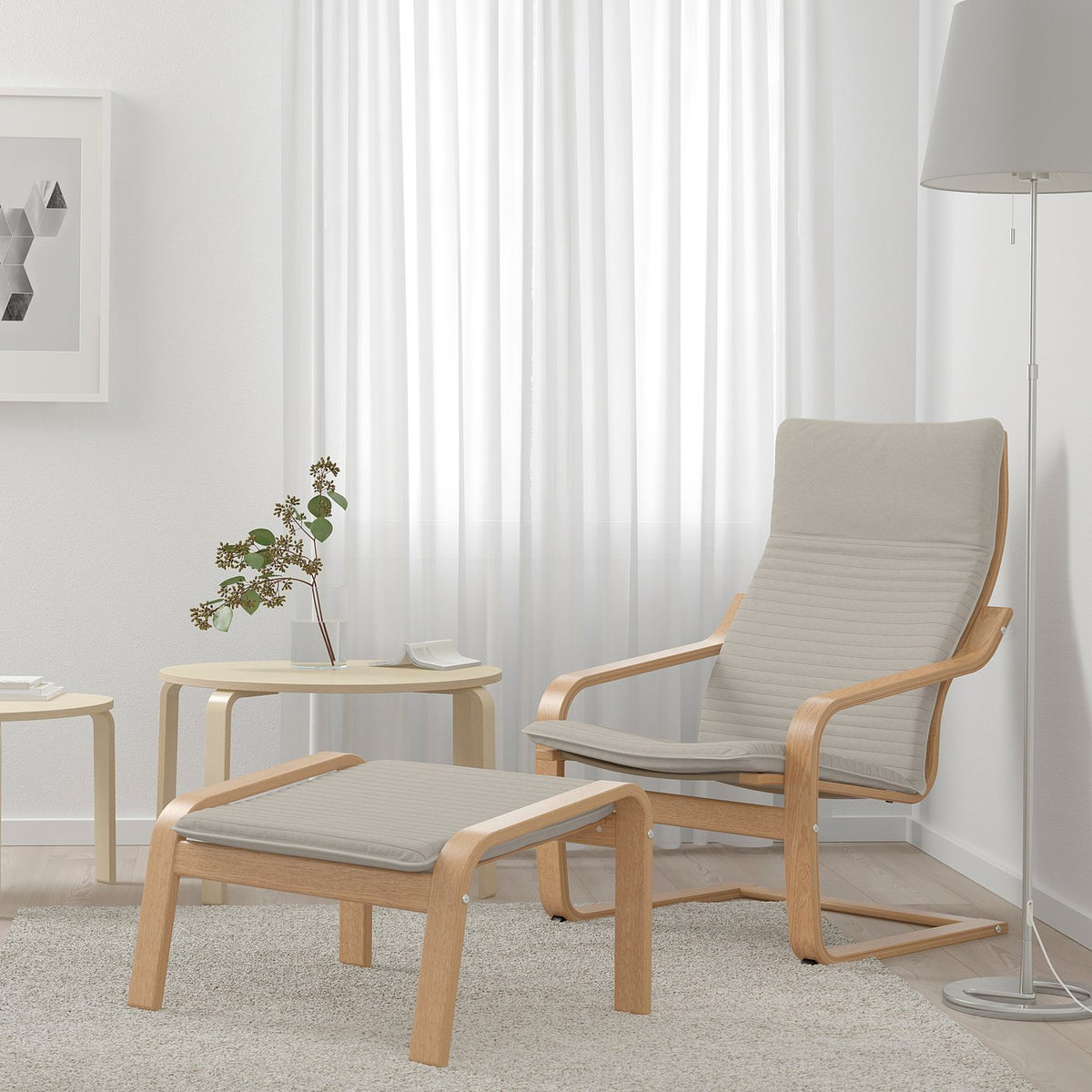 POÄNG armchair, oak/Knisa light beige, 68x100x82 cm