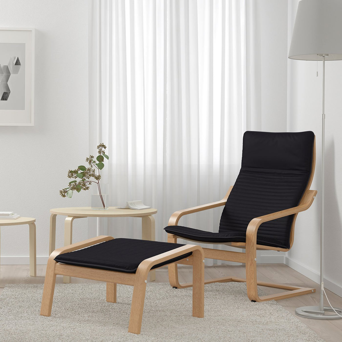 POÄNG armchair, oak/Knisa black, 68x100x82 cm