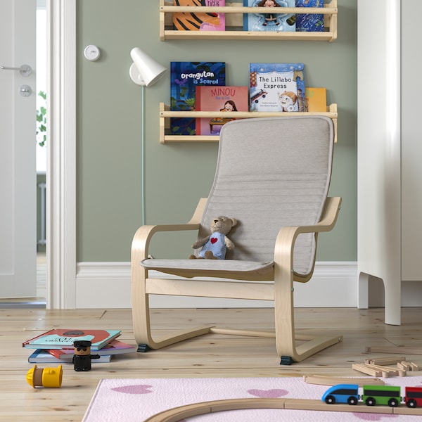 POÄNG Children's armchair - birch veneer/Light beige Knisa