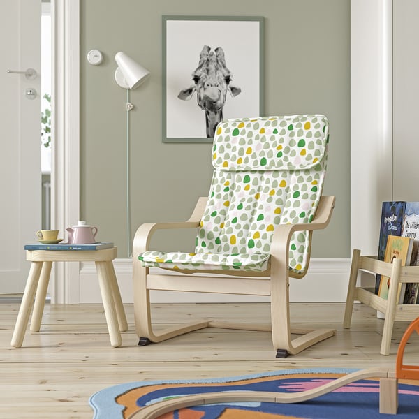 POÄNG children's armchair, birch veneer/Ulvsby dot pattern, 38x68x56 cm