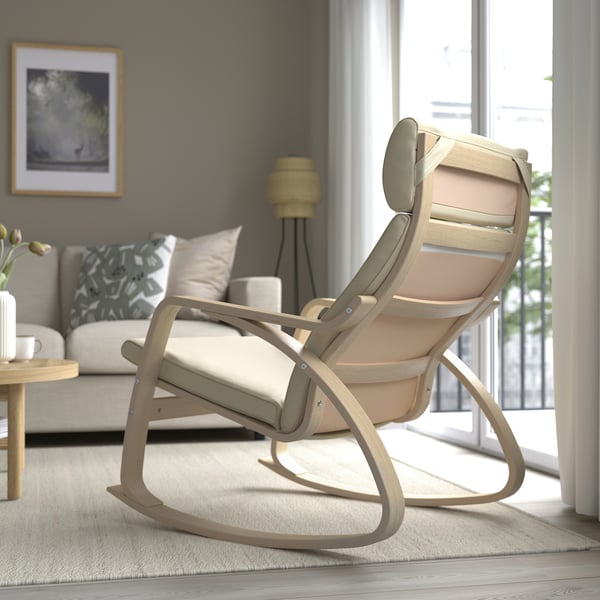 POÄNG - Rocking chair, veneered oak mord white/Glose ivory ,