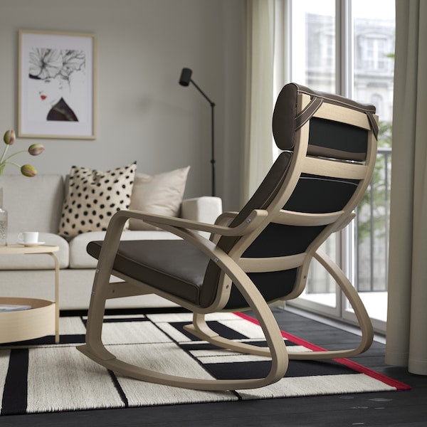 POÄNG - Rocking chair, veneered oak mord white/Glose dark brown ,