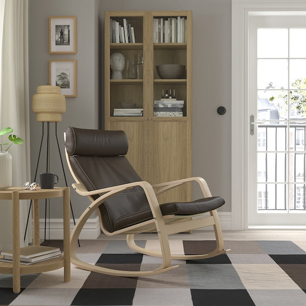 POÄNG - Rocking chair, veneered oak mord white/Glose dark brown ,