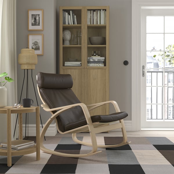 POÄNG - Rocking chair, veneered oak mord white/Glose dark brown ,