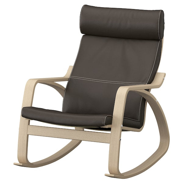 POÄNG - Rocking chair, veneered oak mord white/Glose dark brown ,