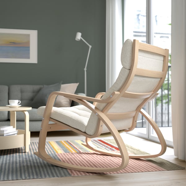 POÄNG rocking-chair, white stained oak veneer/Gunnared beige, 56x95x94 cm