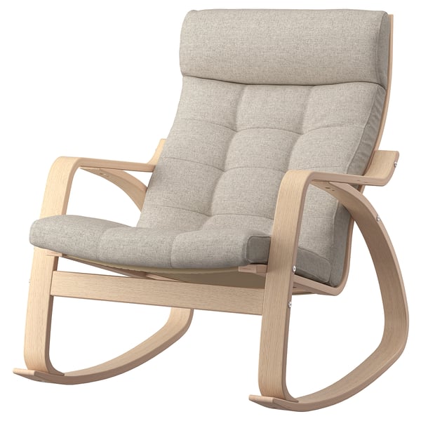 POÄNG rocking-chair, white stained oak veneer/Gunnared beige, 68x95x94 cm