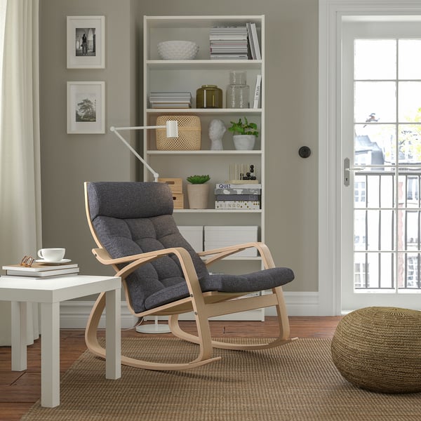 POÄNG rocking-chair, white stained oak veneer/Gunnared dark grey, 68x95x94 cm