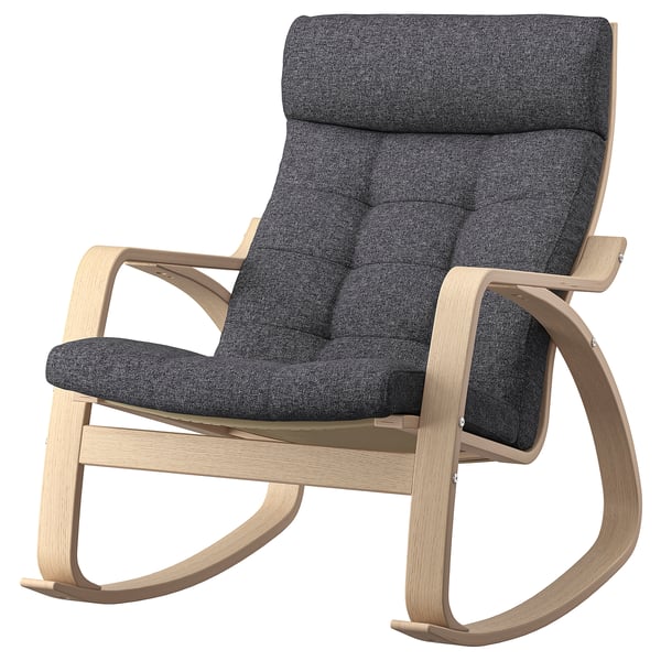 POÄNG rocking-chair, white stained oak veneer/Gunnared dark grey, 68x95x94 cm