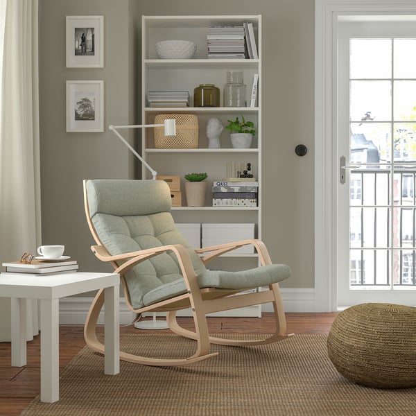 POÄNG rocking-chair, white stained oak veneer/Gunnared light green, 68x95x94 cm