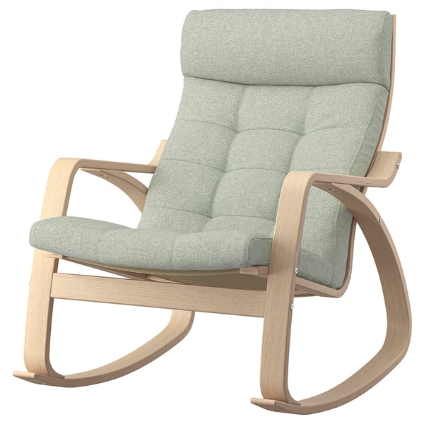 POÄNG rocking-chair, white stained oak veneer/Gunnared light green, 68x95x94 cm