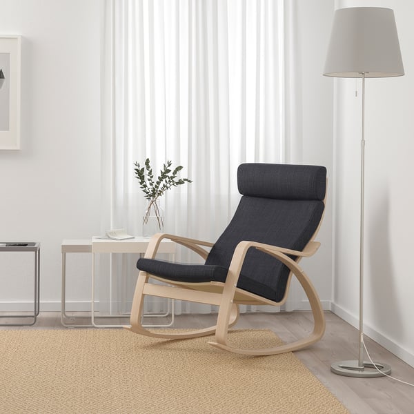 POÄNG rocking-chair, white stained oak veneer/Hillared anthracite, 68x95x94 cm