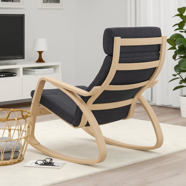 POÄNG rocking-chair, white stained oak veneer/Hillared anthracite, 68x95x94 cm