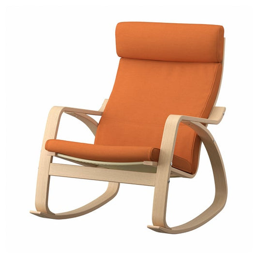 POÄNG - Rocking chair, oak veneer mord white/Knisa bright orange