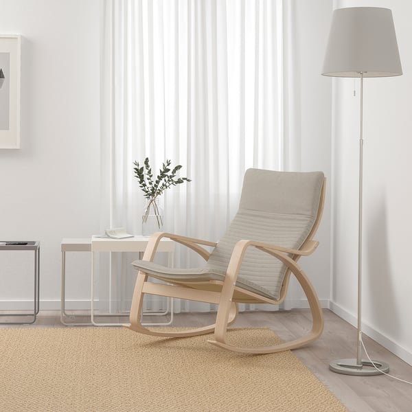 POÄNG rocking-chair, white stained oak veneer/Knisa light beige, 68x95x94 cm