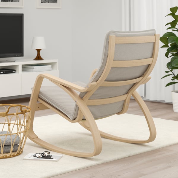 POÄNG rocking-chair, white stained oak veneer/Knisa light beige, 68x95x94 cm