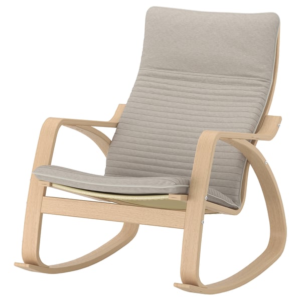 POÄNG rocking-chair, white stained oak veneer/Knisa light beige, 68x95x94 cm