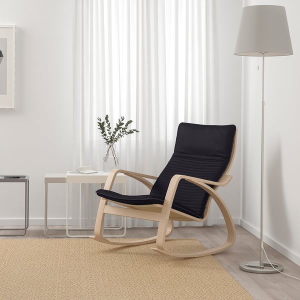 POÄNG rocking-chair, white stained oak veneer/Knisa black, 68x95x94 cm