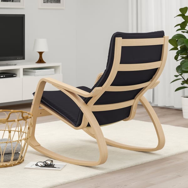 POÄNG rocking-chair, white stained oak veneer/Knisa black, 68x95x94 cm