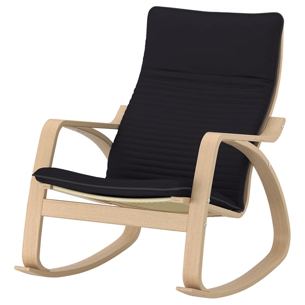 POÄNG rocking-chair, white stained oak veneer/Knisa black, 68x95x94 cm