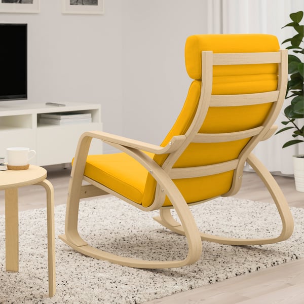 POÄNG rocking-chair, white stained oak veneer/Skiftebo yellow, 68x95x94 cm