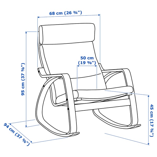 POÄNG rocking-chair, white stained oak veneer/Skiftebo dark grey, 68x95x94 cm