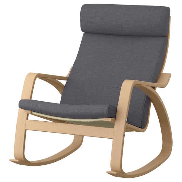 POÄNG rocking-chair, white stained oak veneer/Skiftebo dark grey, 68x95x94 cm