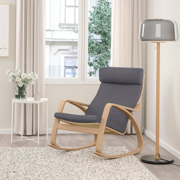 POÄNG rocking-chair, white stained oak veneer/Skiftebo dark grey, 68x95x94 cm