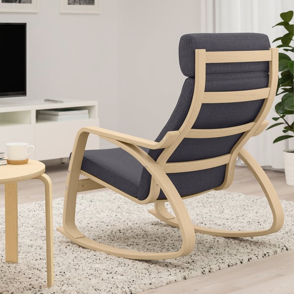 POÄNG rocking-chair, white stained oak veneer/Skiftebo dark grey, 68x95x94 cm