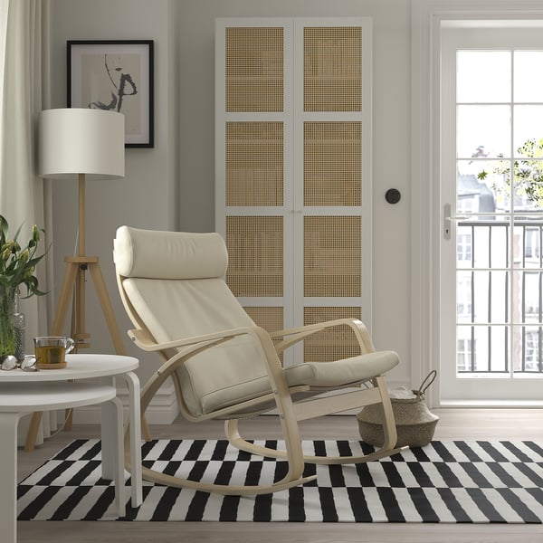 POÄNG - Rocking chair, birch veneer/ivory glose ,