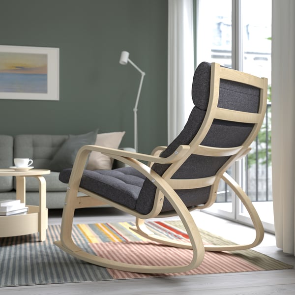 POÄNG rocking-chair, birch veneer/Gunnared dark grey, 68x95x94 cm