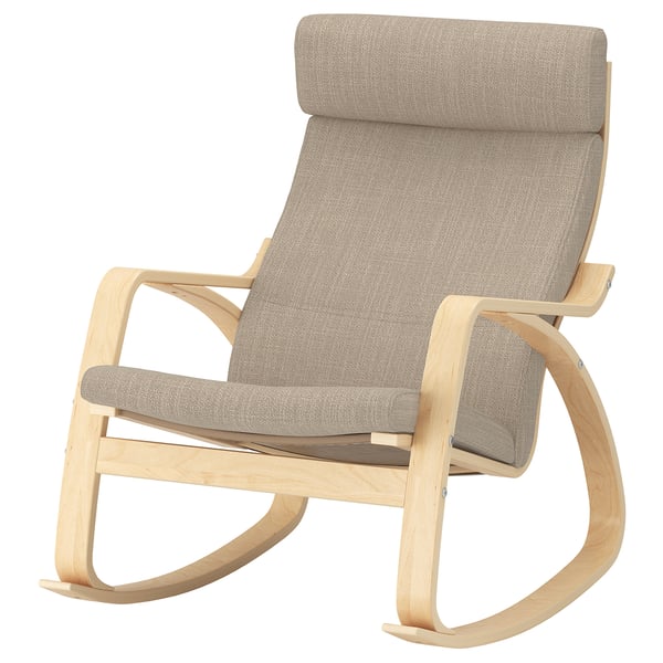 POÄNG rocking-chair, birch veneer/Hillared beige, 68x95x94 cm