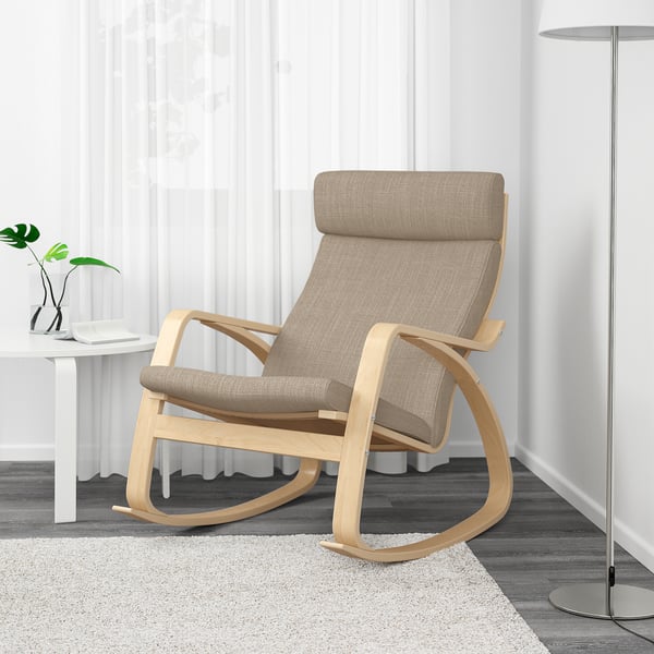 POÄNG rocking-chair, birch veneer/Hillared beige, 68x95x94 cm