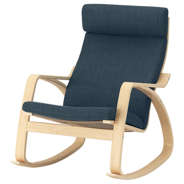 POÄNG rocking-chair, birch veneer/Hillared dark blue, 68x95x94 cm