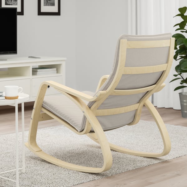 POÄNG rocking-chair, birch veneer/Knisa light beige, 68x95x94 cm