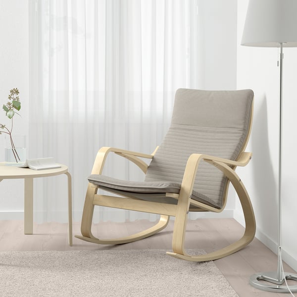 POÄNG rocking-chair, birch veneer/Knisa light beige, 68x95x94 cm
