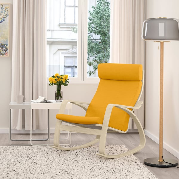 POÄNG rocking-chair, birch veneer/Skiftebo yellow, 68x95x94 cm