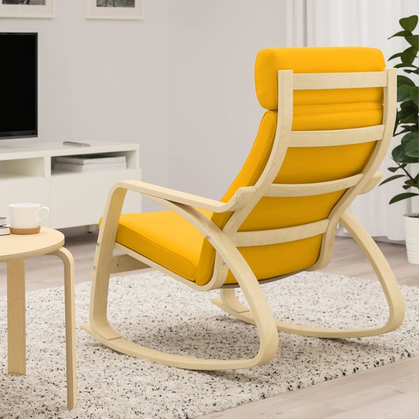 POÄNG Rocking chair - birch veneer/Skiftebo yellow ,