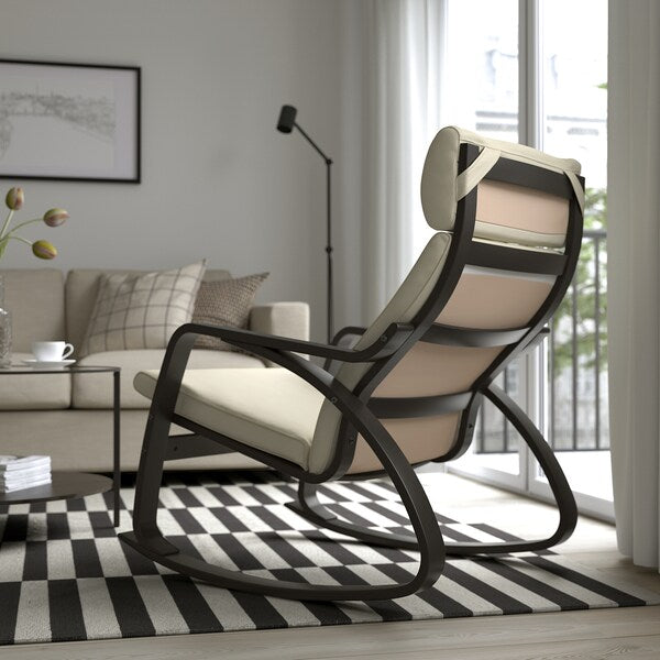 POÄNG - Rocking chair, brown-black/Glose ivory ,