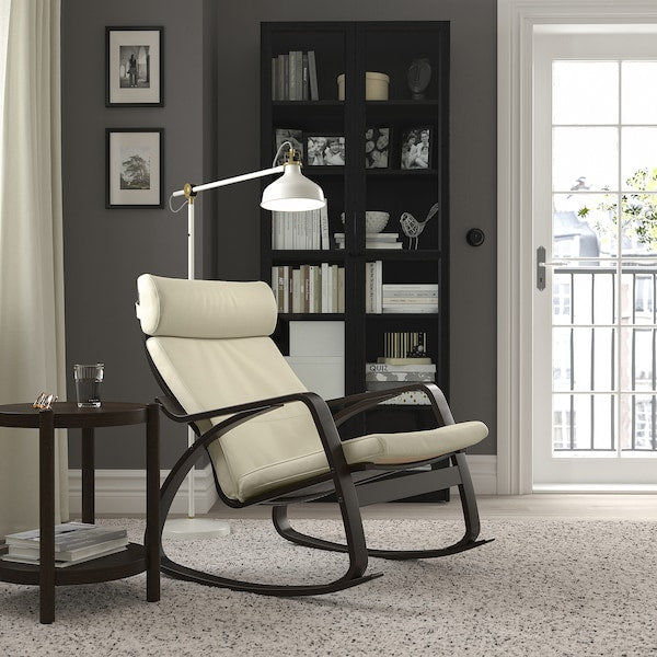 POÄNG - Rocking chair, brown-black/Glose ivory ,