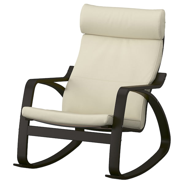 POÄNG - Rocking chair, brown-black/Glose ivory ,