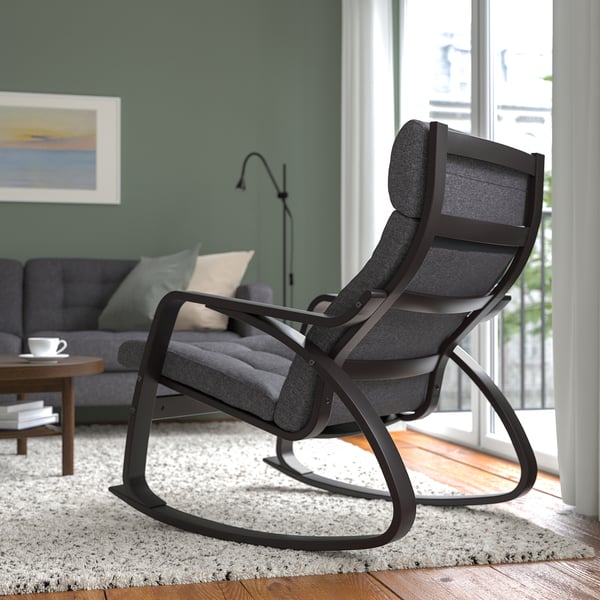 POÄNG - Rocking chair, black-brown/Gunnared grey ,