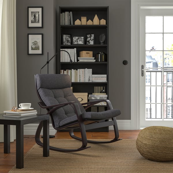 POÄNG - Rocking chair, black-brown/Gunnared grey ,