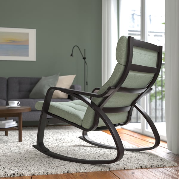 POÄNG - Rocking chair, black-brown/Gunnared light green ,