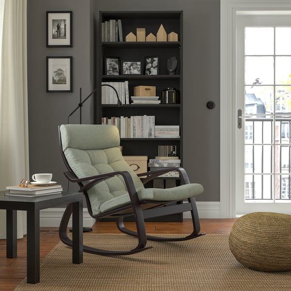 POÄNG rocking-chair, black-brown/Gunnared light green, 68x95x94 cm