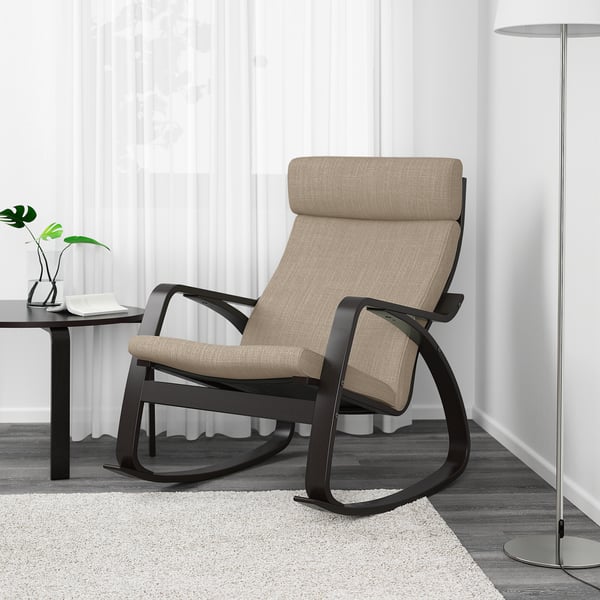 POÄNG rocking-chair, black-brown/Hillared beige, 68x95x94 cm